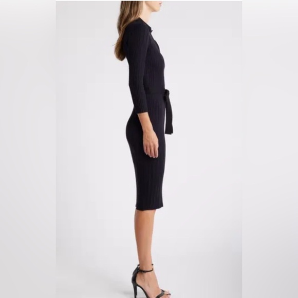 NWOT Eliza J Long Sleeve Polo Sweater Dress. Color: Black Navy. Women’s Size S. - Picture 2 of 8